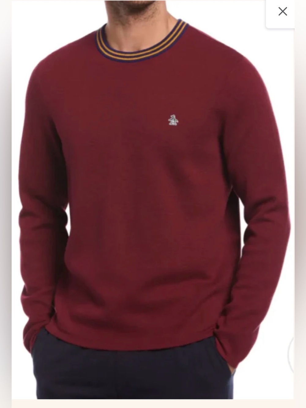 Original Penguin Knitted Crew Neck Sweater - Cabernet - Men’s Size M
